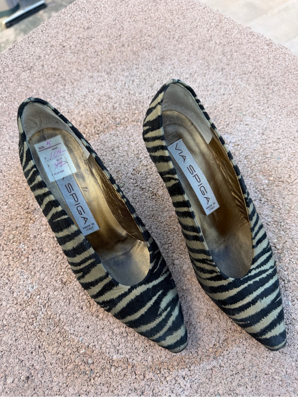 Via Spiga Zebra-Print Pointed Toe Heel - Black and Tan